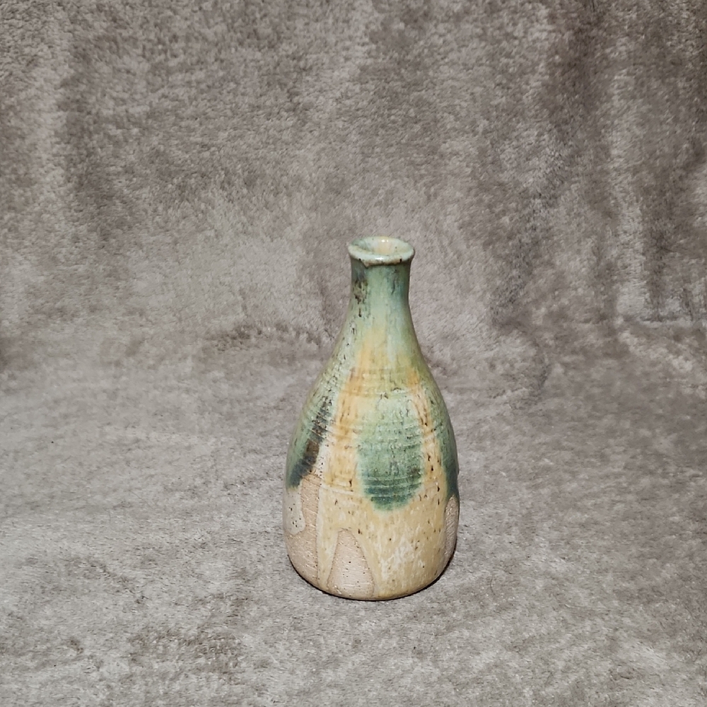 Handcrafted Green and Beige Ceramic Vase